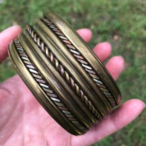 Boho brass braided bangle bracelet, Large, vintage